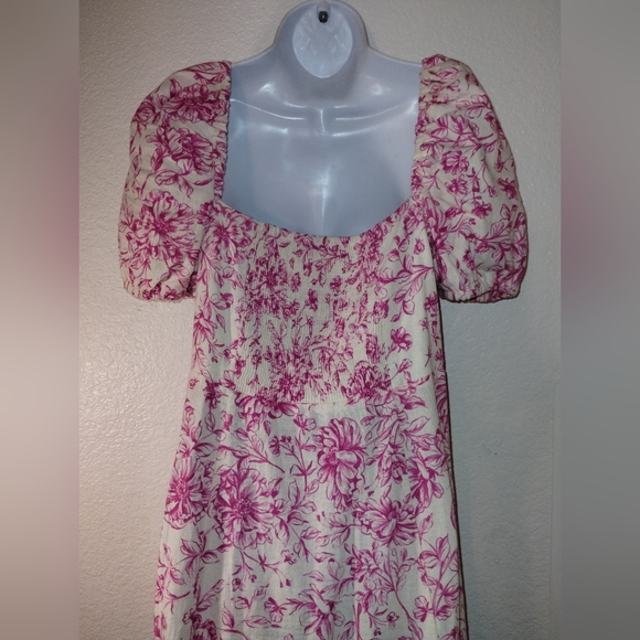 LONDON TIMES Pink and Cream Print Dress sz 10 Linen Blend - Picture 8 of 17